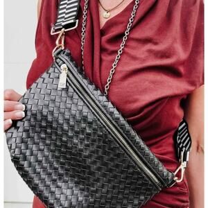 Black Woven Crossbody Sling Bum Belt Bag